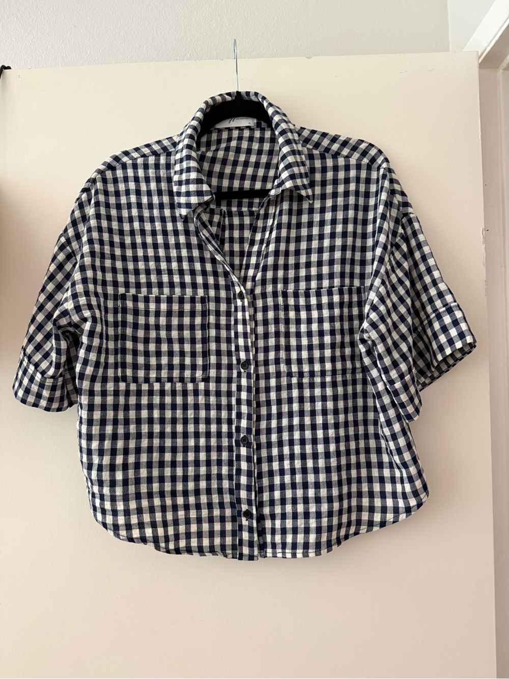 Carly Jean Los Angeles Navy & White Gingham Short-Sleeve Button-Up